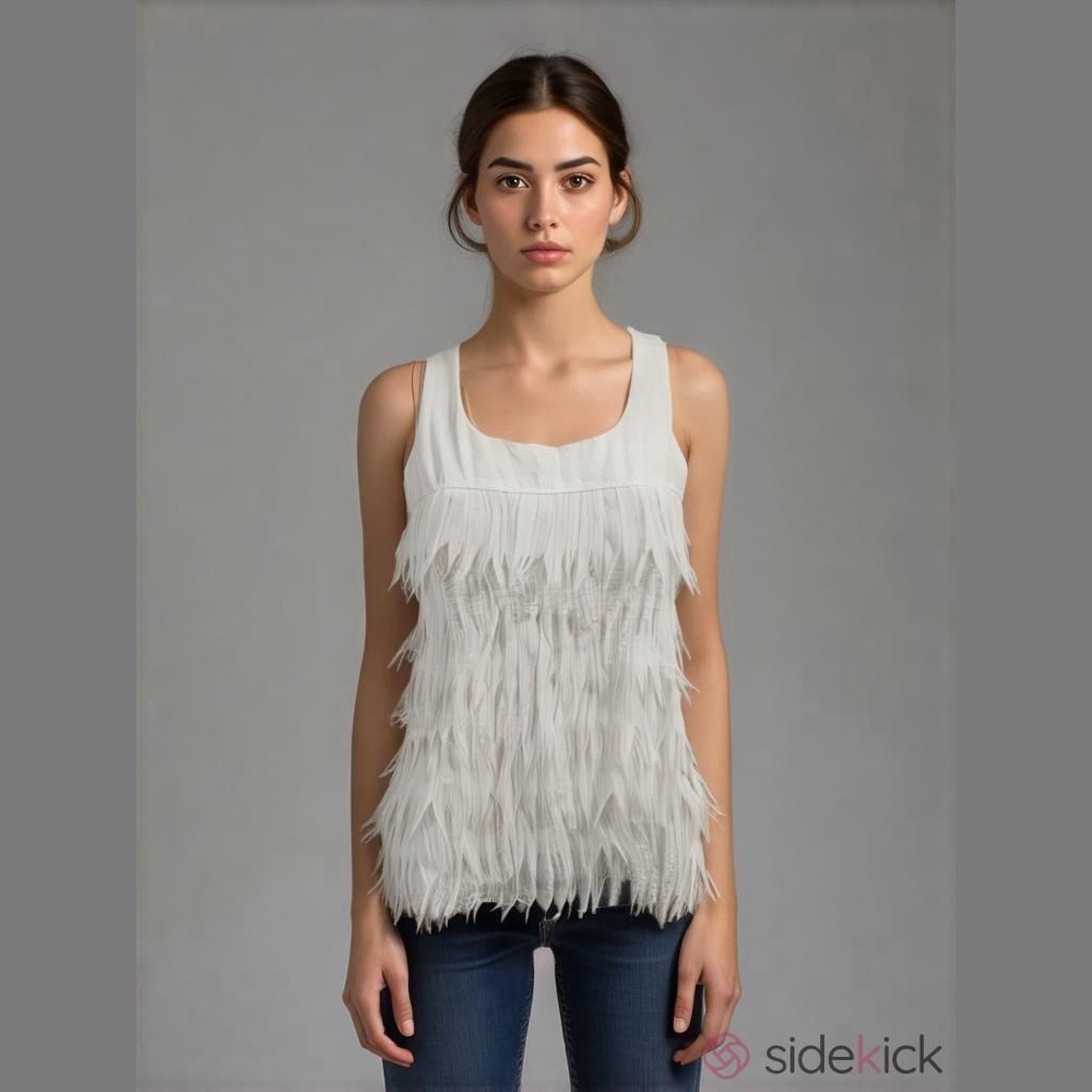 Drew Fridged Layered White Tank Top Sz S